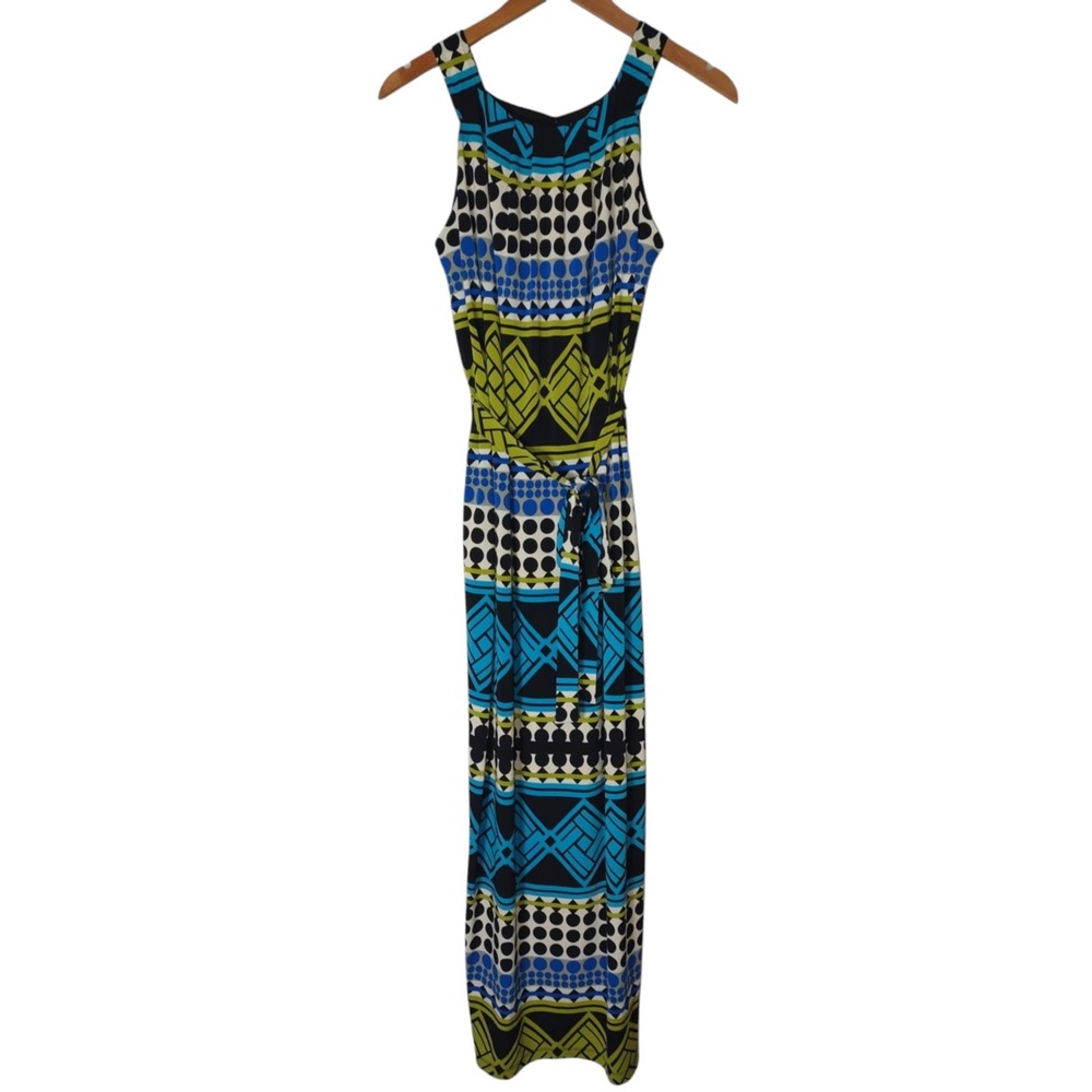Valerie Bertinelli Blue Green Geometric Polka‎ Dot Sleeveless Maxi Dress Size 6